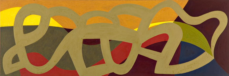 Paintiing, "Fossil," copyright Dolly Holmes, used by her permission here as part of teh heading the the Friday for the Arts! website.